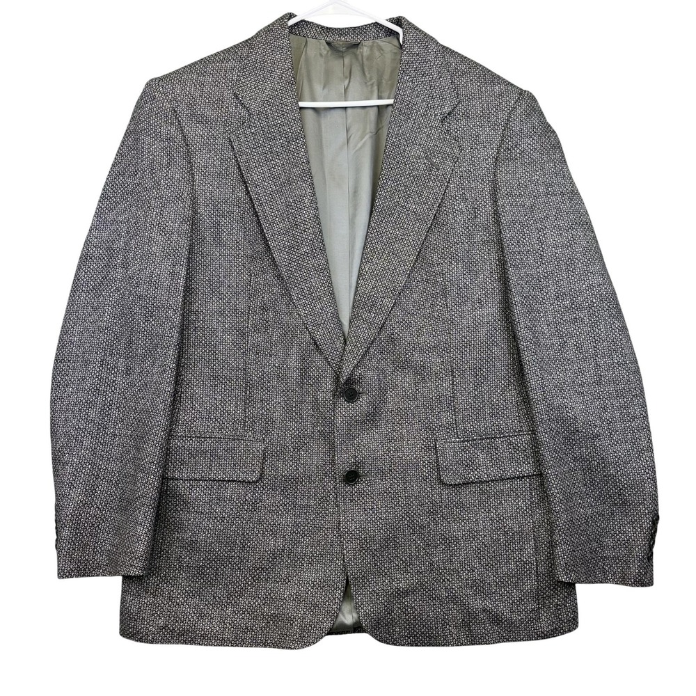 Vintage Christian Dior Sport Coat Blazer Mens 42R Gray Wool Silk Tweed Check